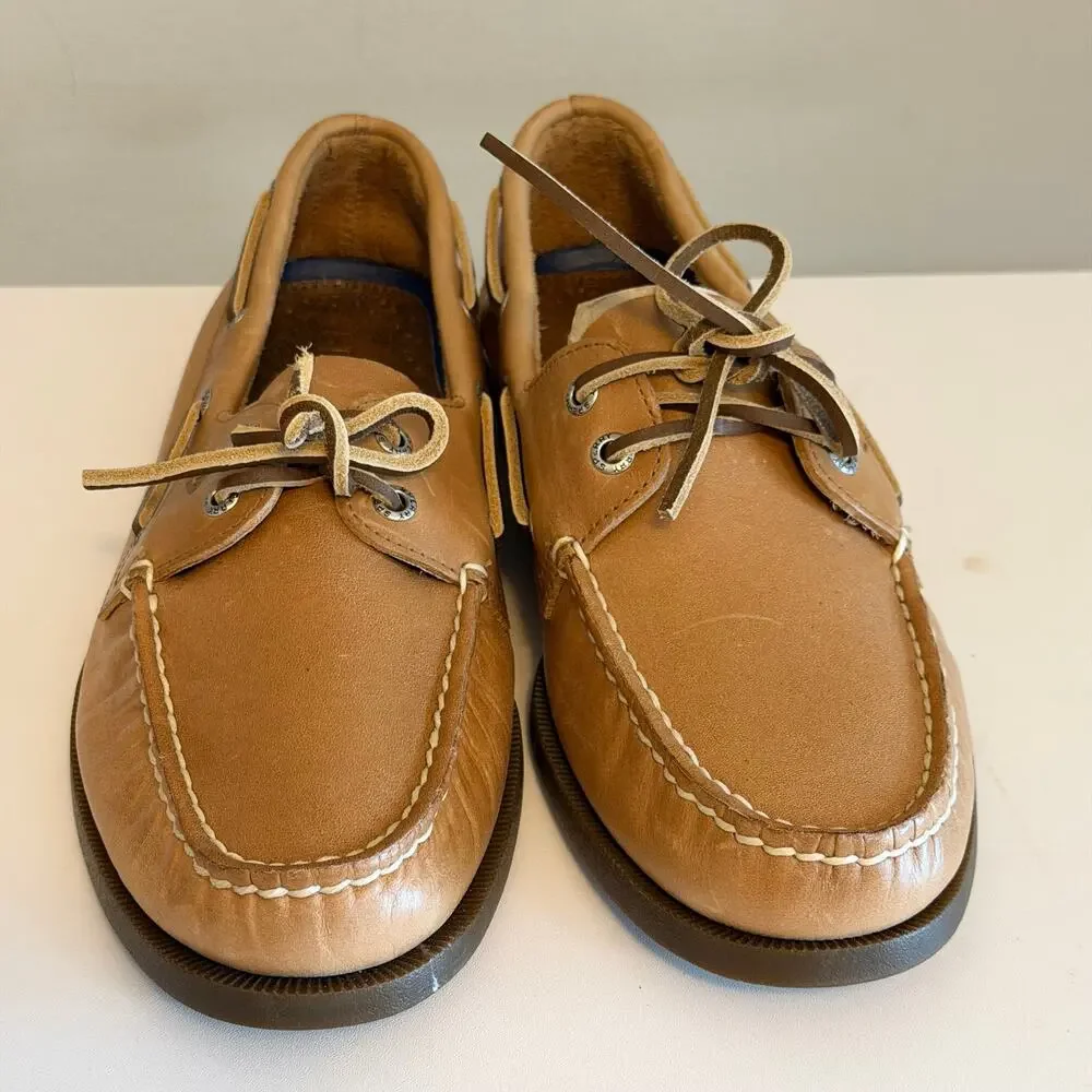 Sperry Top-Sider Boat Shoes Men 9.5 Tan Sahara Leather Authentic Original Preppy